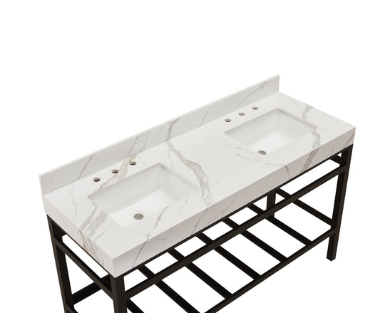 60"  Sintered Stone Vanity Top in Calacatta White Apron with White Sink