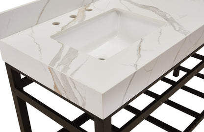 60"  Sintered Stone Vanity Top in Calacatta White Apron with White Sink