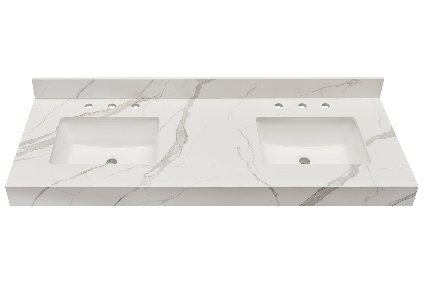 60"  Sintered Stone Vanity Top in Calacatta White Apron with White Sink