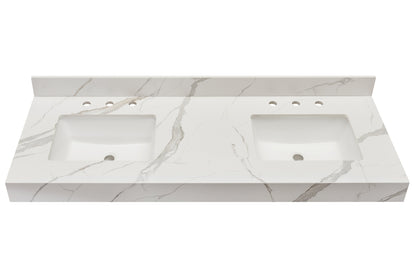 60"  Sintered Stone Vanity Top in Calacatta White Apron with White Sink