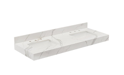 60"  Sintered Stone Vanity Top in Calacatta White Apron with White Sink