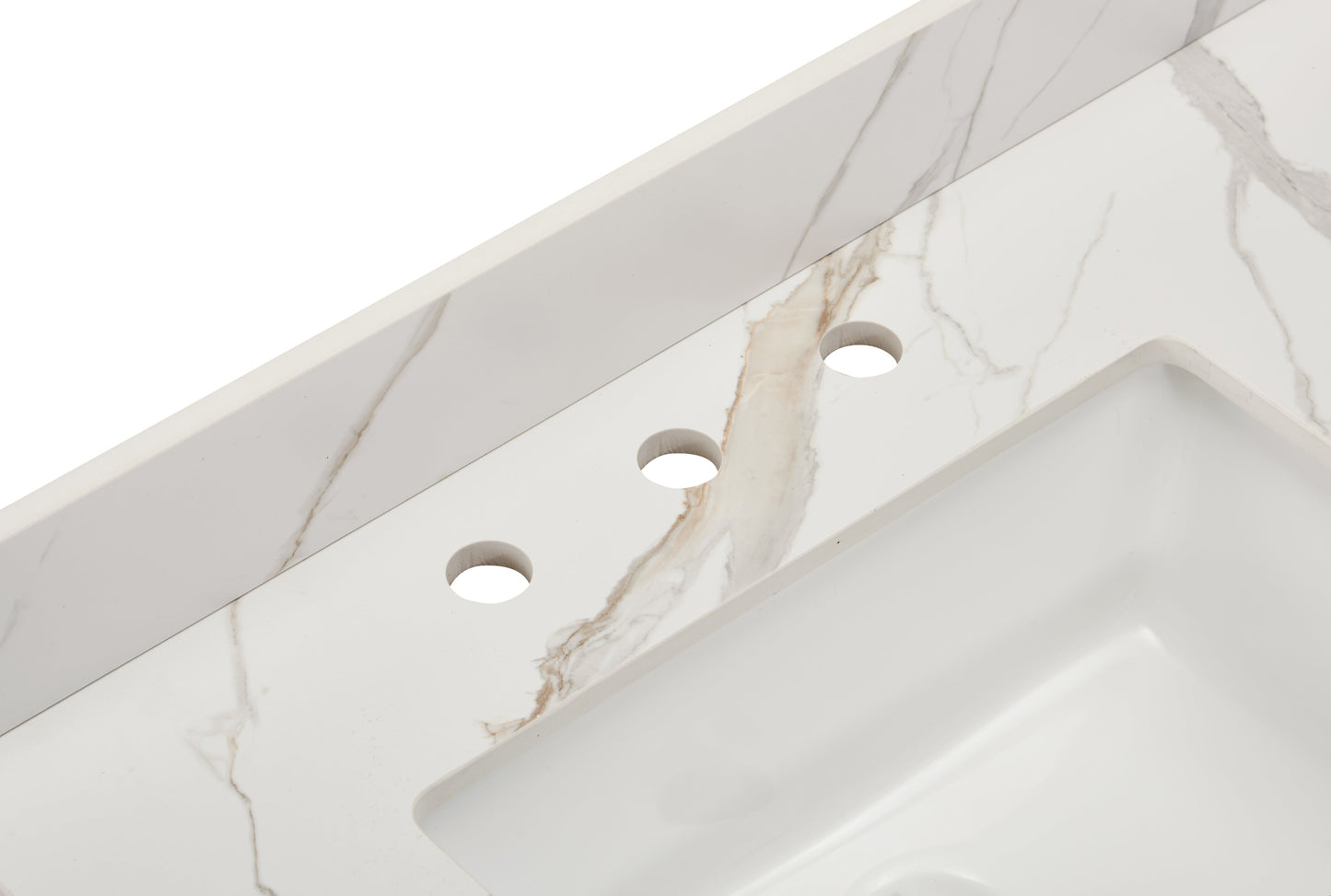 60"  Sintered Stone Vanity Top in Calacatta White Apron with White Sink