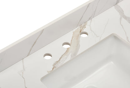 60"  Sintered Stone Vanity Top in Calacatta White Apron with White Sink