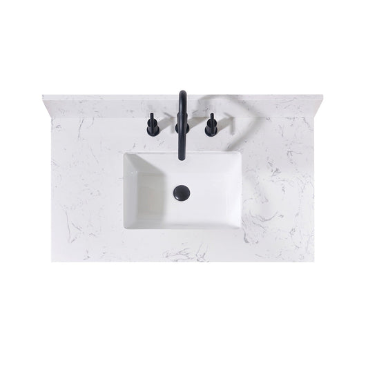 37"  Composite Stone Vanity Top in Aosta White with White Sink