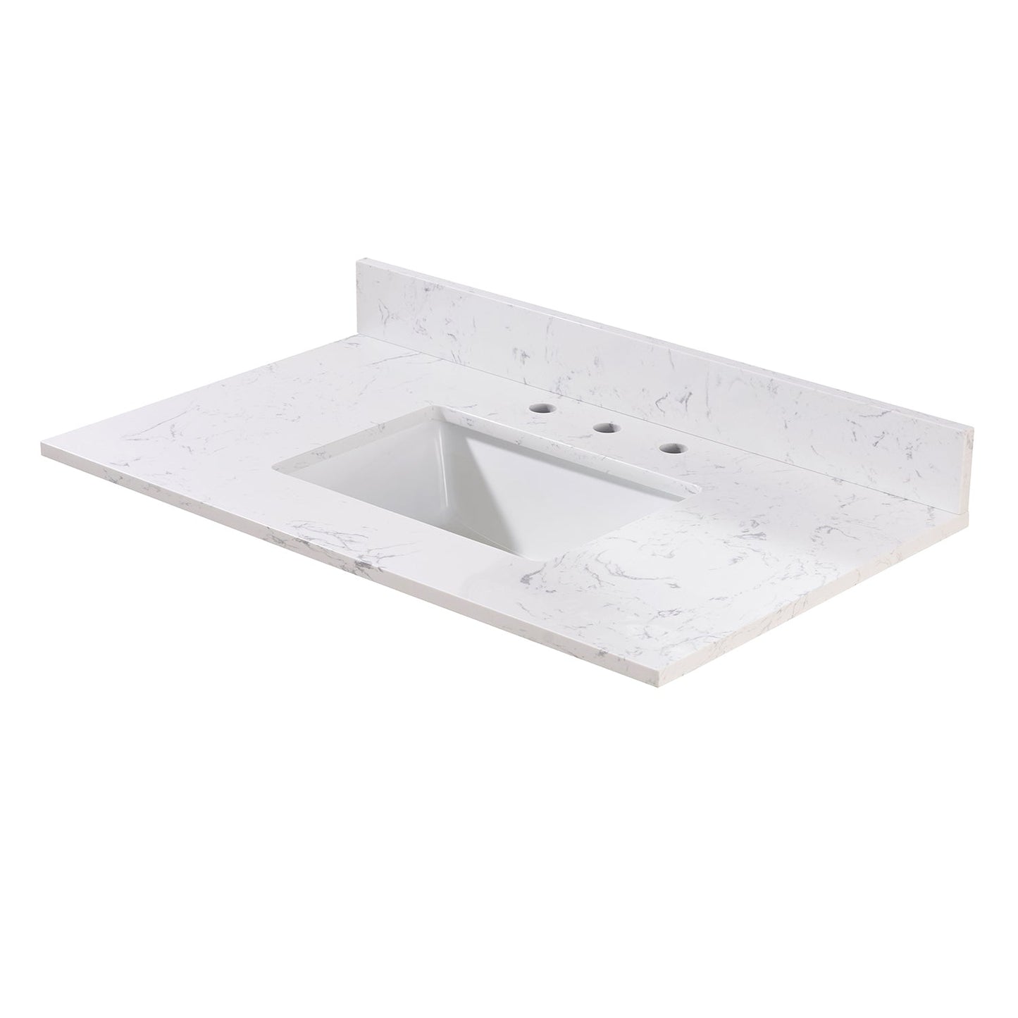 37"  Composite Stone Vanity Top in Aosta White with White Sink
