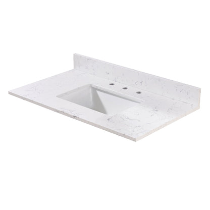 37"  Composite Stone Vanity Top in Aosta White with White Sink