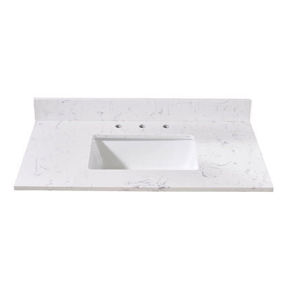 37"  Composite Stone Vanity Top in Aosta White with White Sink