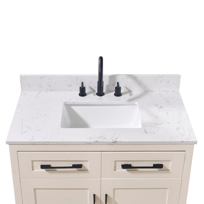 37"  Composite Stone Vanity Top in Aosta White with White Sink