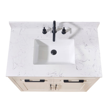 37"  Composite Stone Vanity Top in Aosta White with White Sink