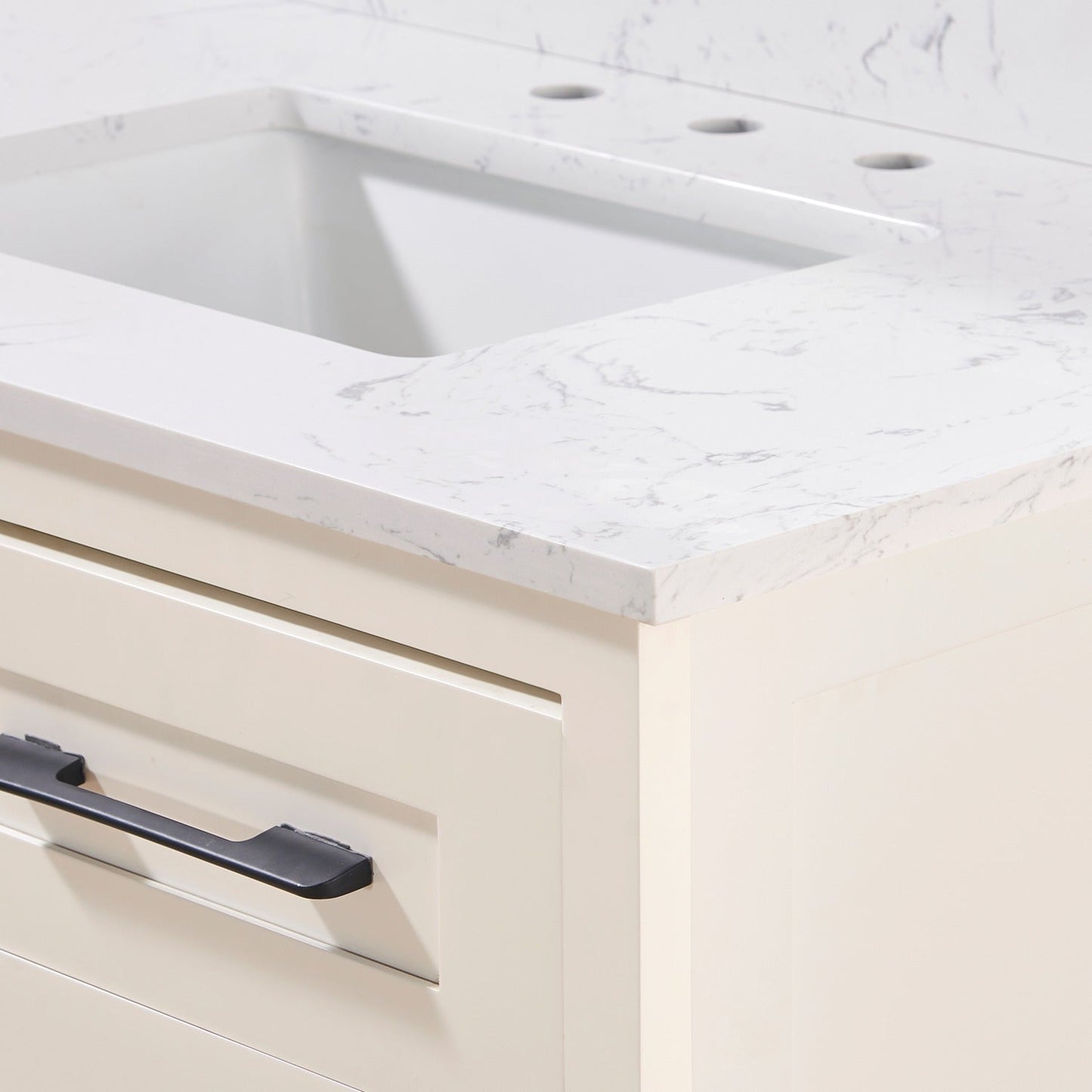 37"  Composite Stone Vanity Top in Aosta White with White Sink