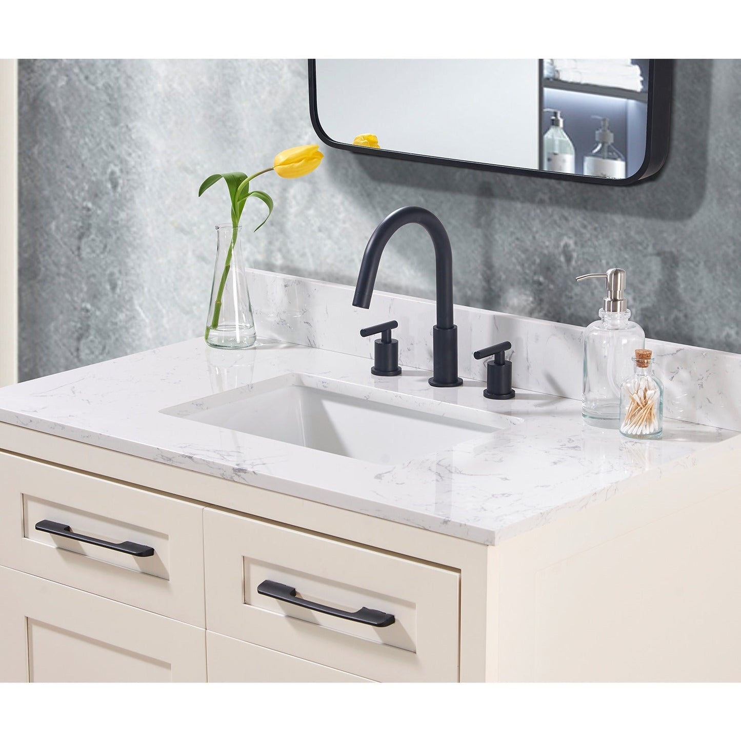 37"  Composite Stone Vanity Top in Aosta White with White Sink