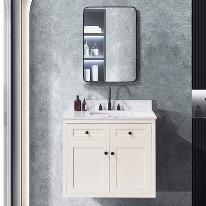 37"  Composite Stone Vanity Top in Aosta White with White Sink