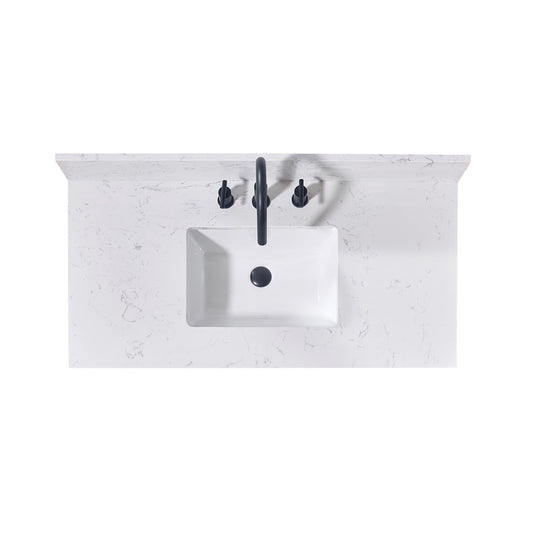 43"  Composite Stone Vanity Top in Aosta White with White Sink