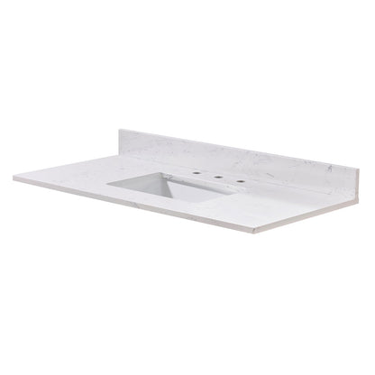 43"  Composite Stone Vanity Top in Aosta White with White Sink