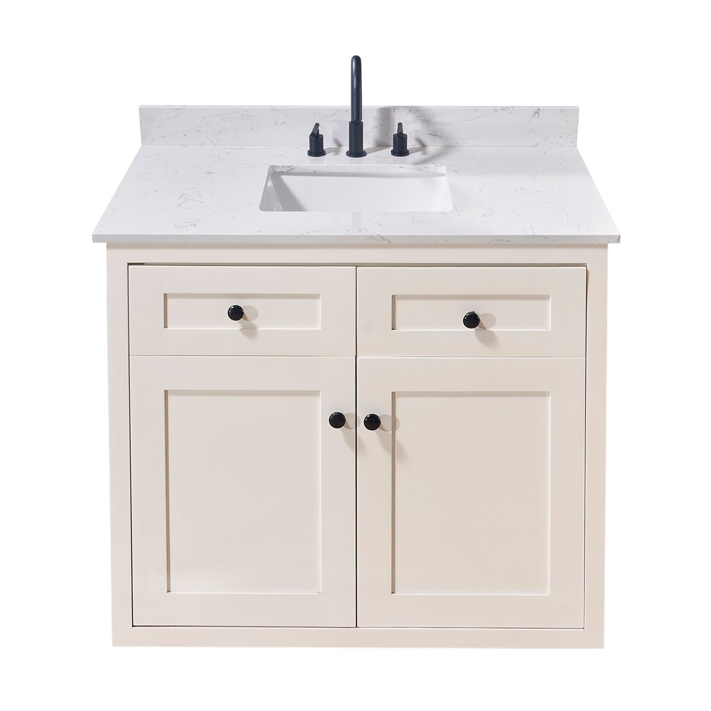 43"  Composite Stone Vanity Top in Aosta White with White Sink