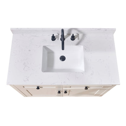 43"  Composite Stone Vanity Top in Aosta White with White Sink