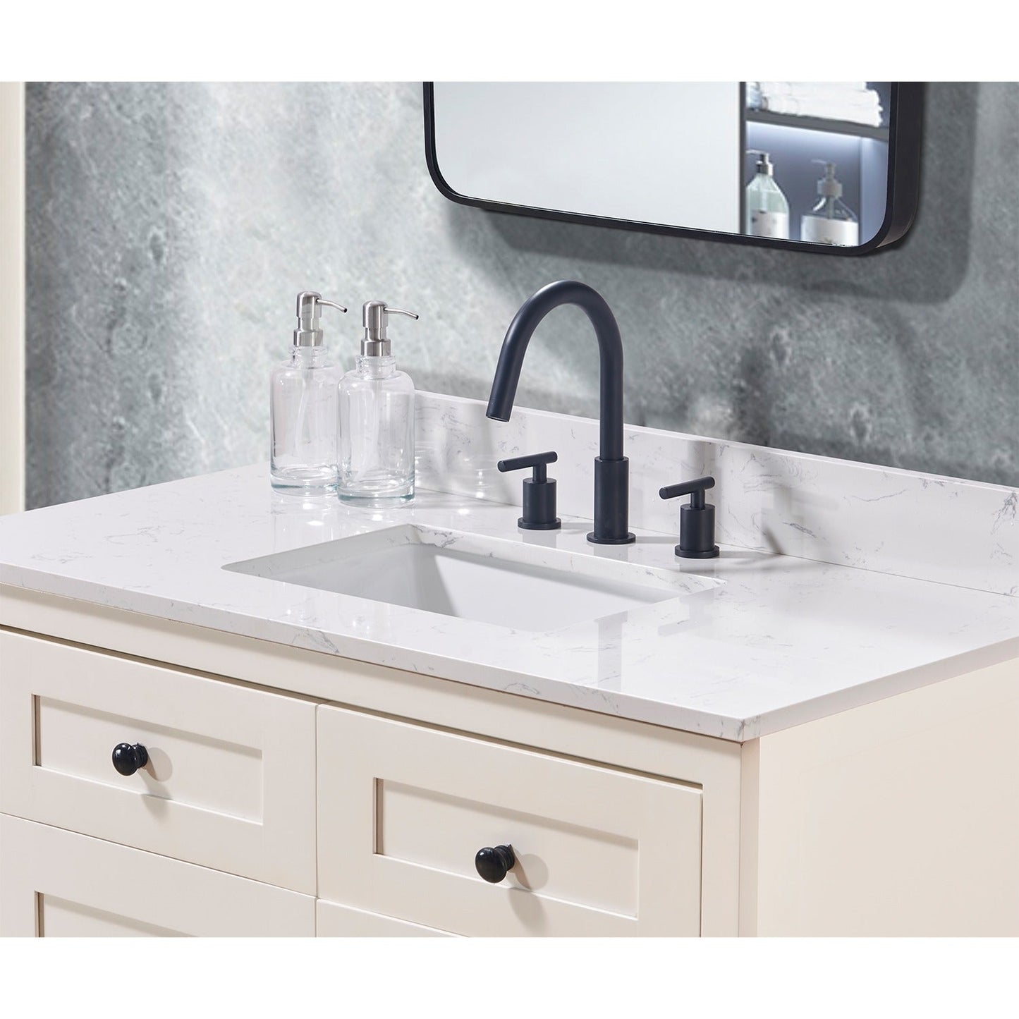 43"  Composite Stone Vanity Top in Aosta White with White Sink