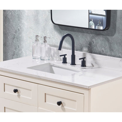 43"  Composite Stone Vanity Top in Aosta White with White Sink