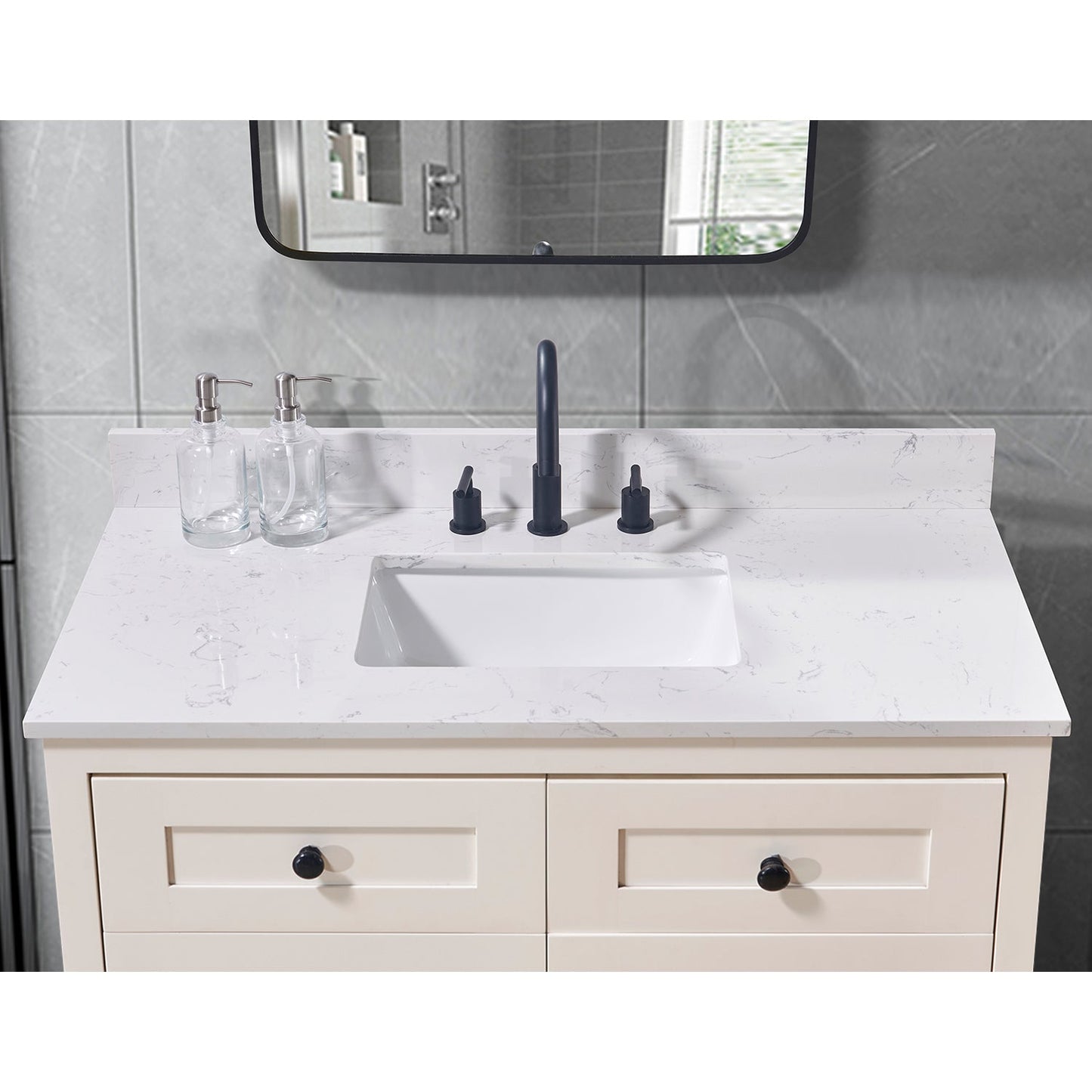 43"  Composite Stone Vanity Top in Aosta White with White Sink