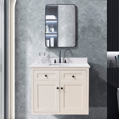 43"  Composite Stone Vanity Top in Aosta White with White Sink