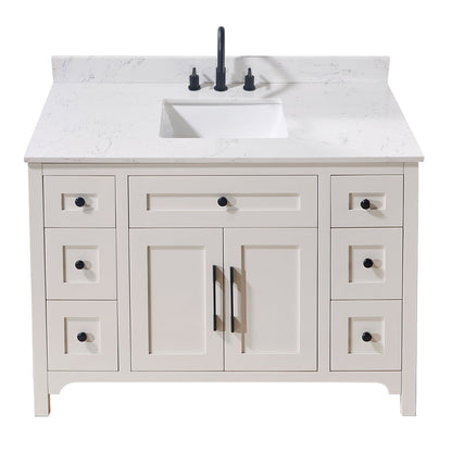 49"  Composite Stone Vanity Top in Aosta White with White Sink