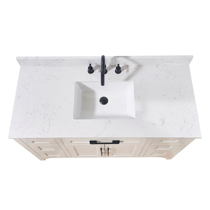 49"  Composite Stone Vanity Top in Aosta White with White Sink
