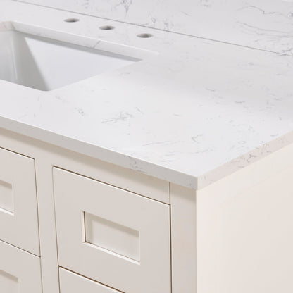 49"  Composite Stone Vanity Top in Aosta White with White Sink