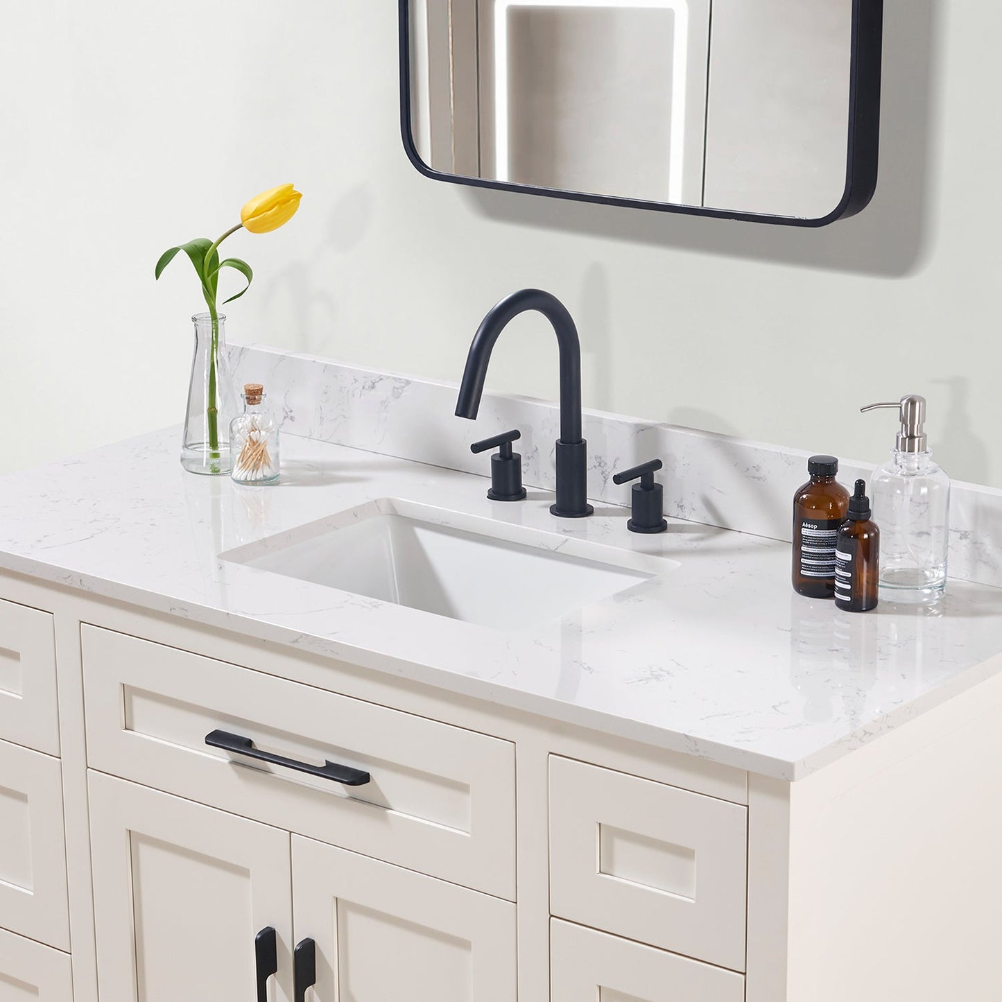 49"  Composite Stone Vanity Top in Aosta White with White Sink