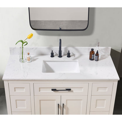 49"  Composite Stone Vanity Top in Aosta White with White Sink