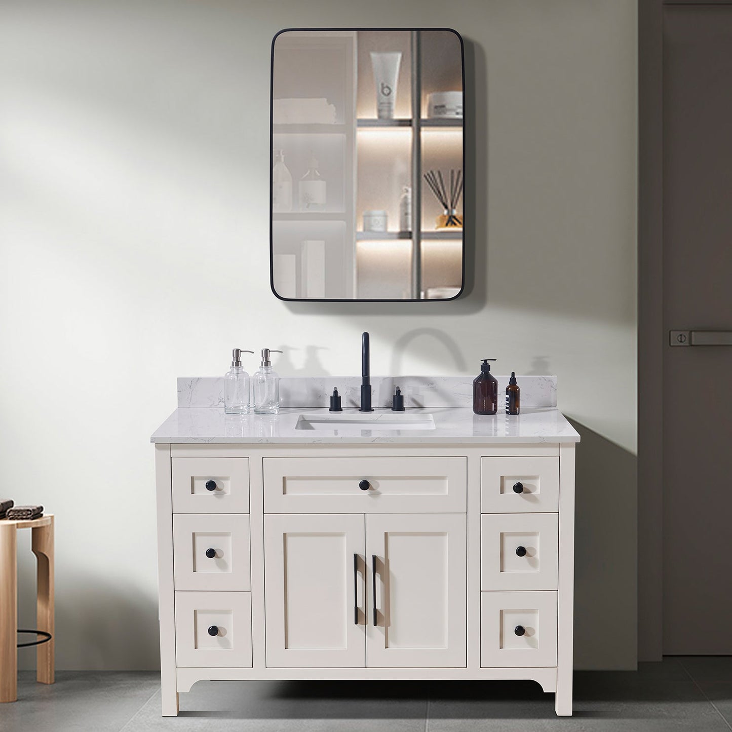 49"  Composite Stone Vanity Top in Aosta White with White Sink