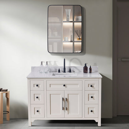 49"  Composite Stone Vanity Top in Aosta White with White Sink