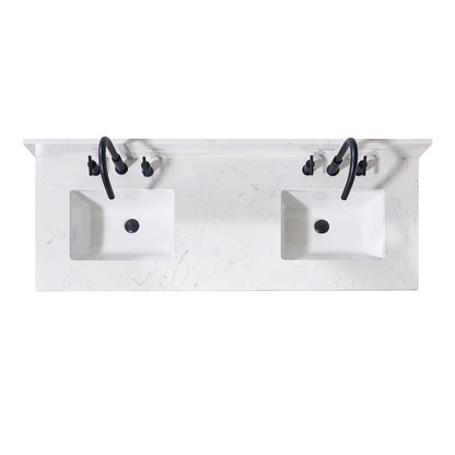 61"  Composite Stone Vanity Top in Aosta White with Double White Sink