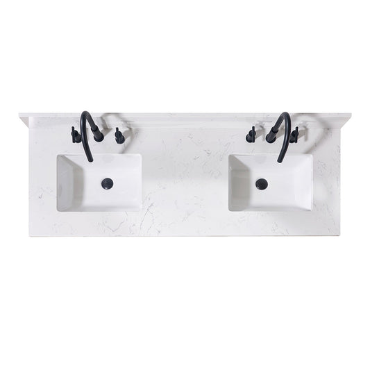 61"  Composite Stone Vanity Top in Aosta White with Double White Sink