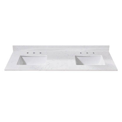 61"  Composite Stone Vanity Top in Aosta White with Double White Sink