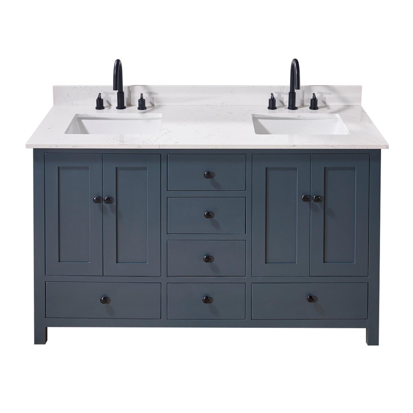 61"  Composite Stone Vanity Top in Aosta White with Double White Sink