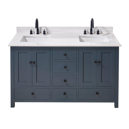 61"  Composite Stone Vanity Top in Aosta White with Double White Sink