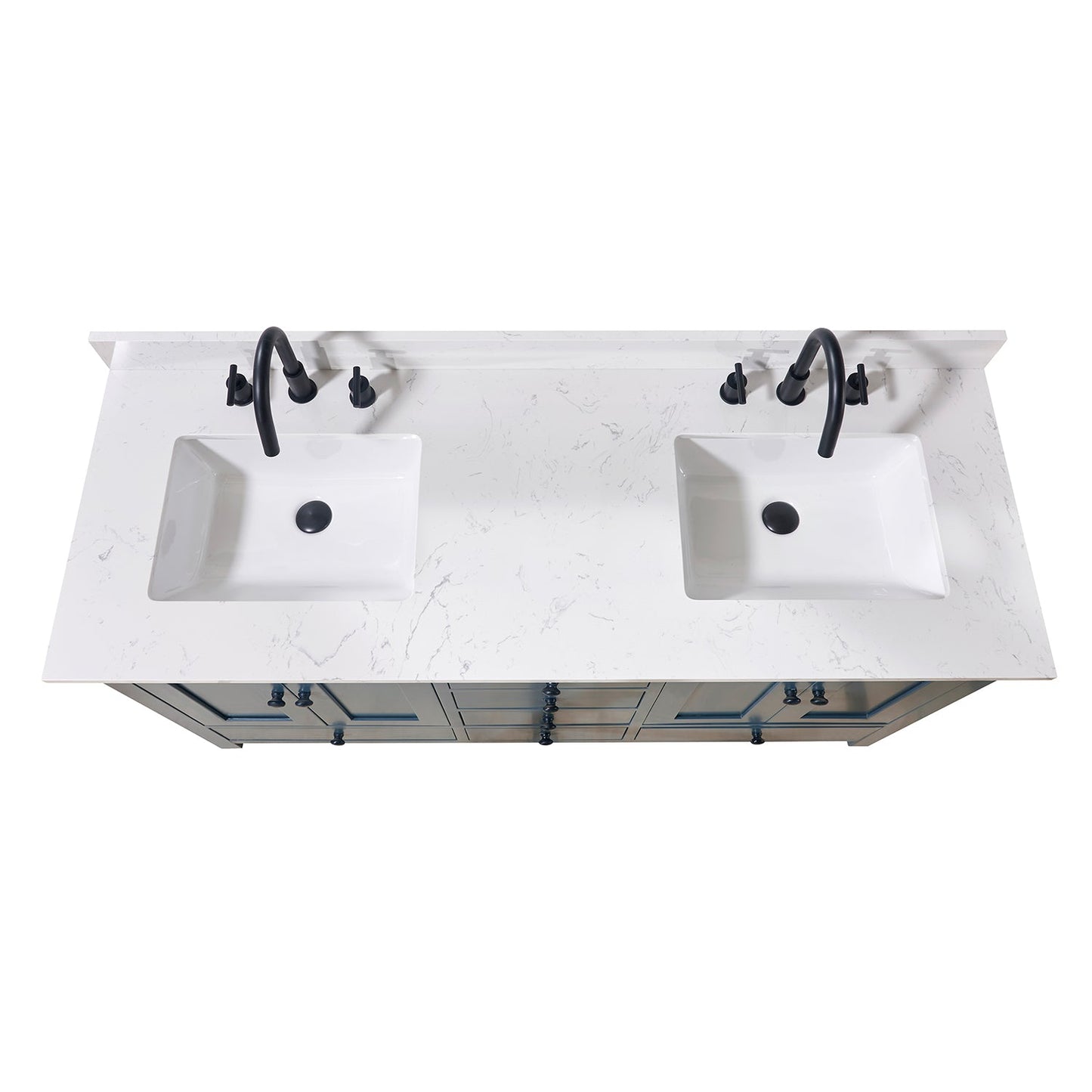 61"  Composite Stone Vanity Top in Aosta White with Double White Sink