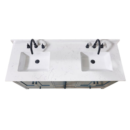 61"  Composite Stone Vanity Top in Aosta White with Double White Sink