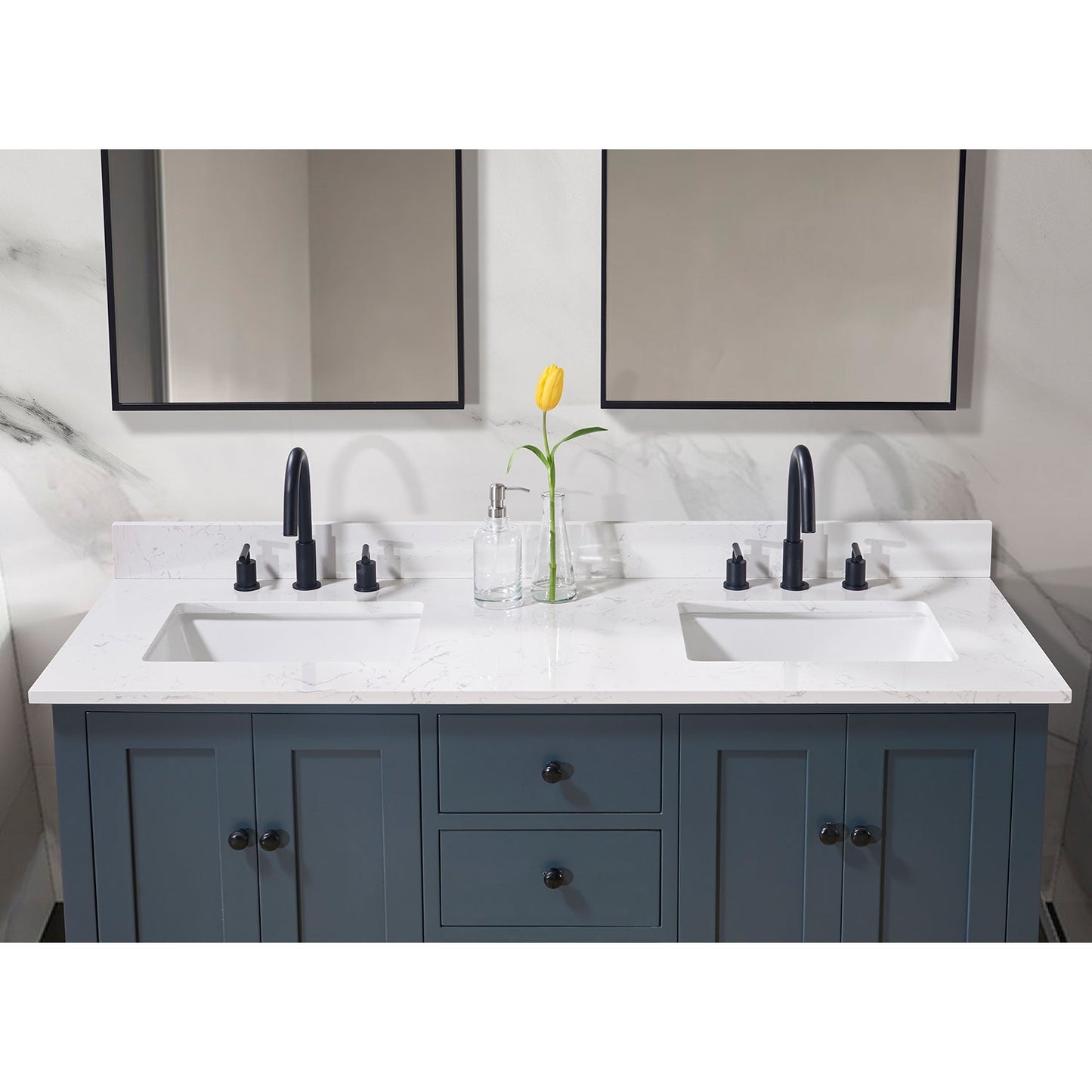 61"  Composite Stone Vanity Top in Aosta White with Double White Sink