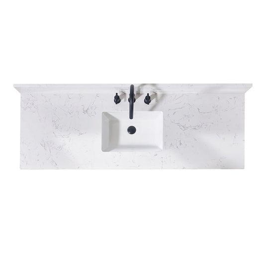 61"  Composite Stone Vanity Top in Aosta White with Single White Sink