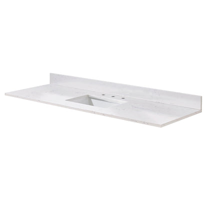 61"  Composite Stone Vanity Top in Aosta White with Single White Sink