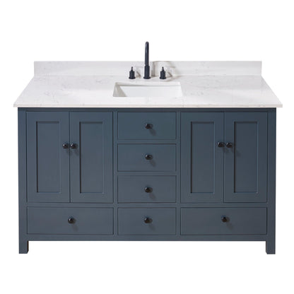 61"  Composite Stone Vanity Top in Aosta White with Single White Sink