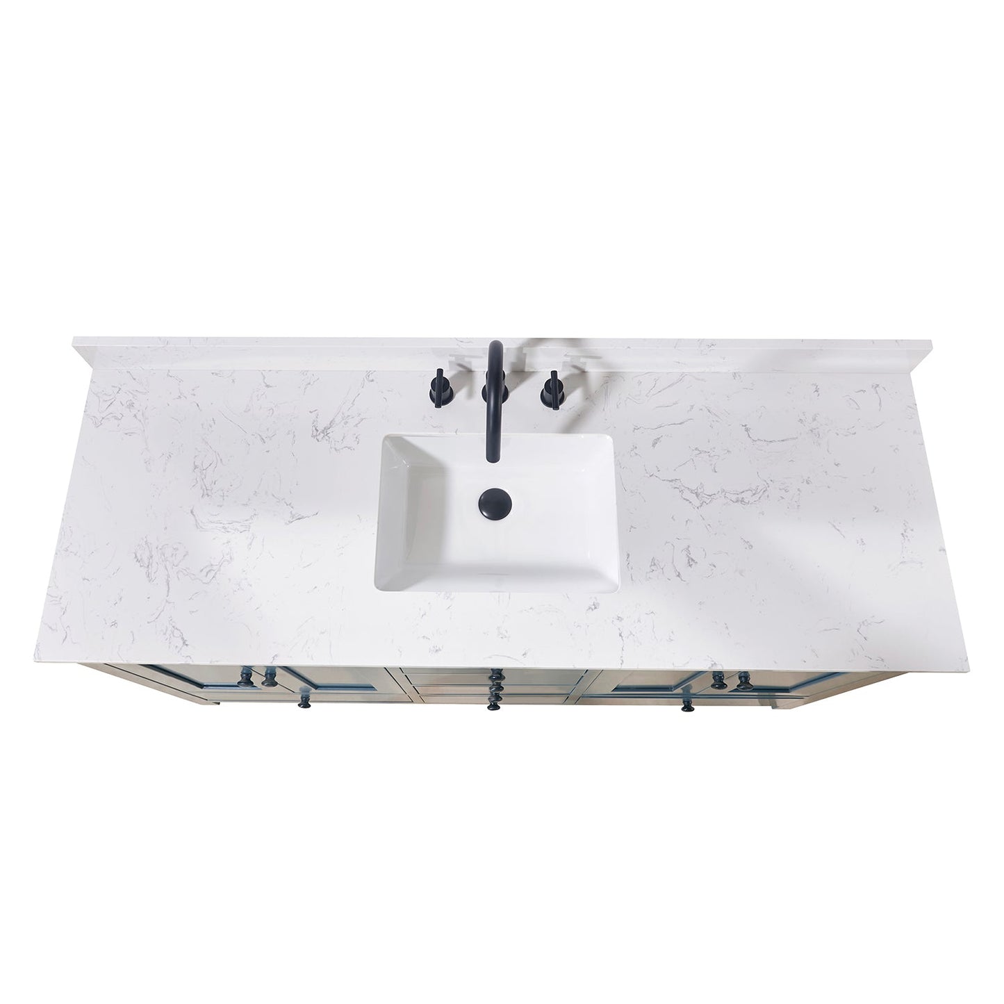 61"  Composite Stone Vanity Top in Aosta White with Single White Sink