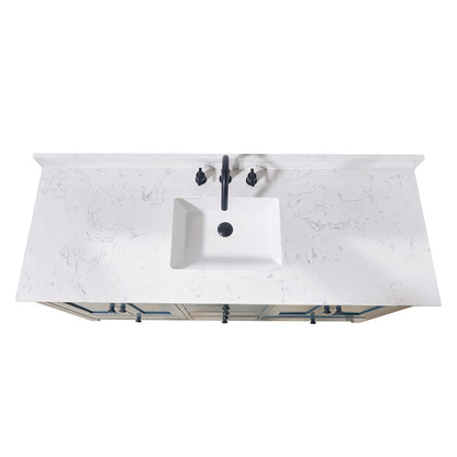 61"  Composite Stone Vanity Top in Aosta White with Single White Sink
