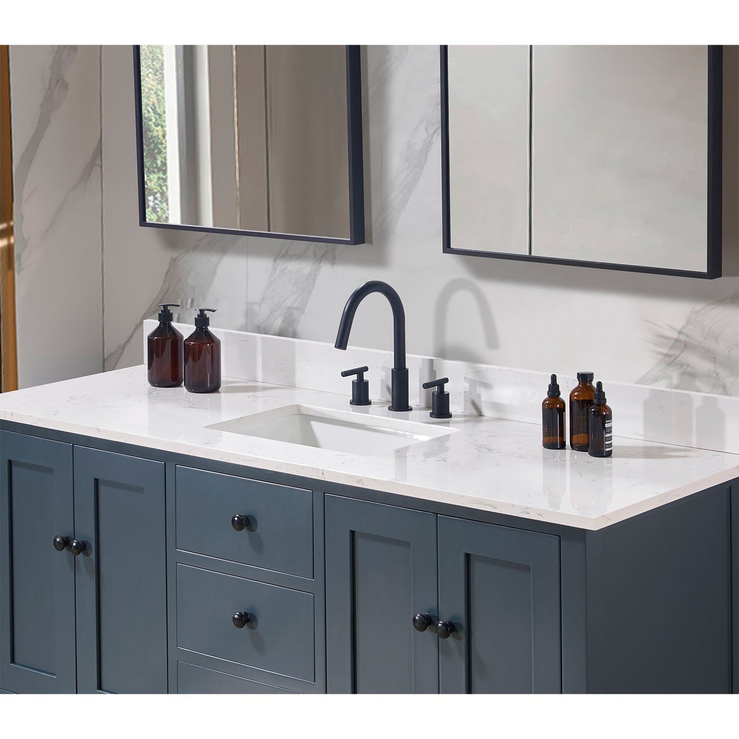 61"  Composite Stone Vanity Top in Aosta White with Single White Sink