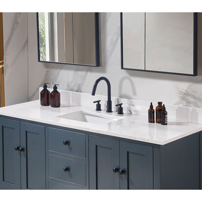61"  Composite Stone Vanity Top in Aosta White with Single White Sink