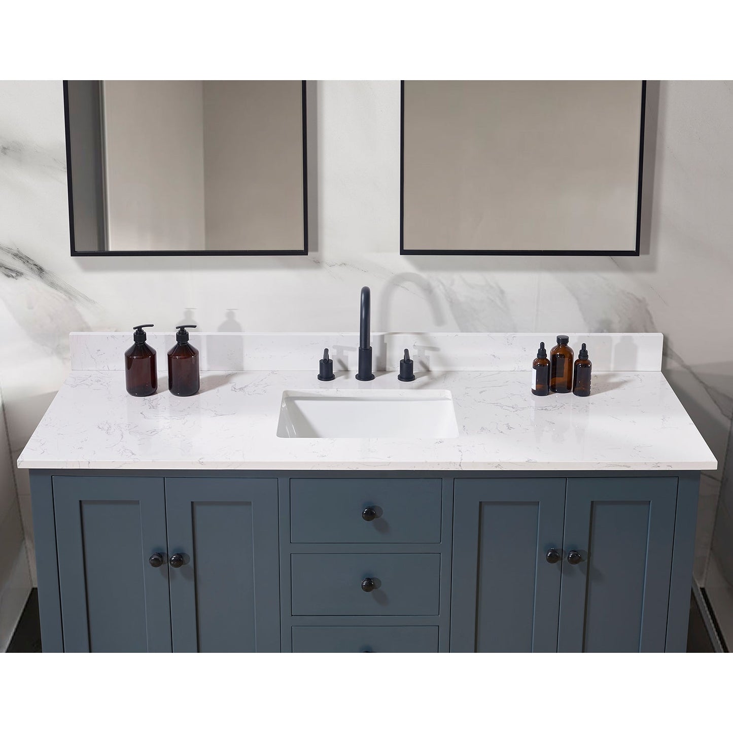 61"  Composite Stone Vanity Top in Aosta White with Single White Sink