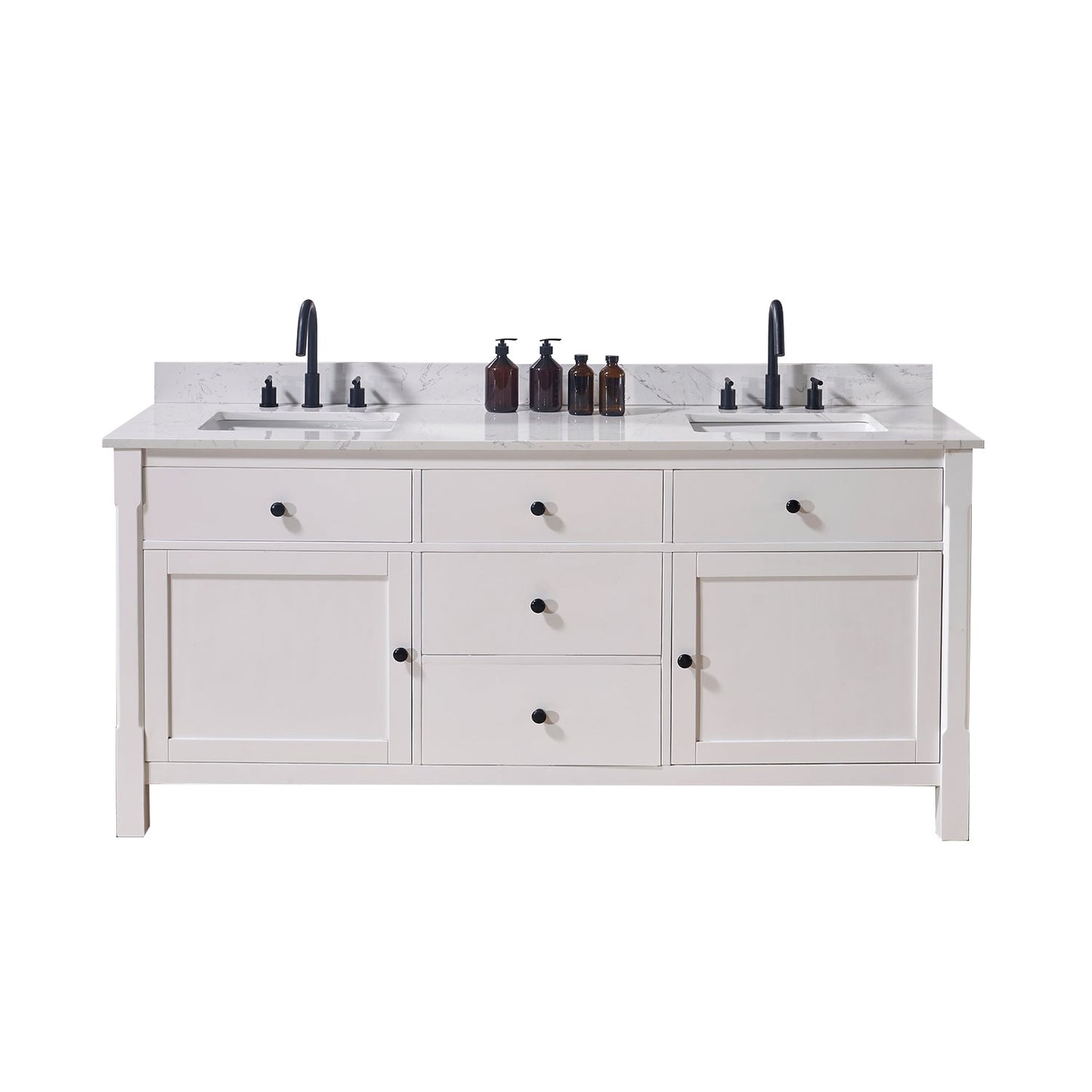 73"  Composite Stone Vanity Top in Aosta White with White Sink