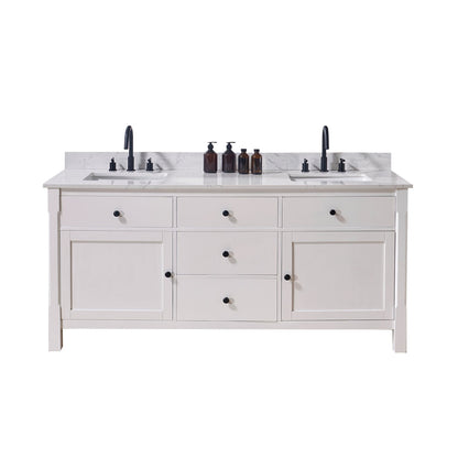 73"  Composite Stone Vanity Top in Aosta White with White Sink