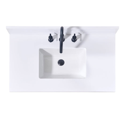 37"  Composite Stone Vanity Top in Snow White with White Sink